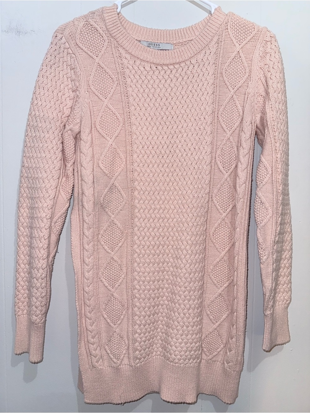 GUESS Los Angeles Pink Cable Knit Sweater Dress Tunic M EUC